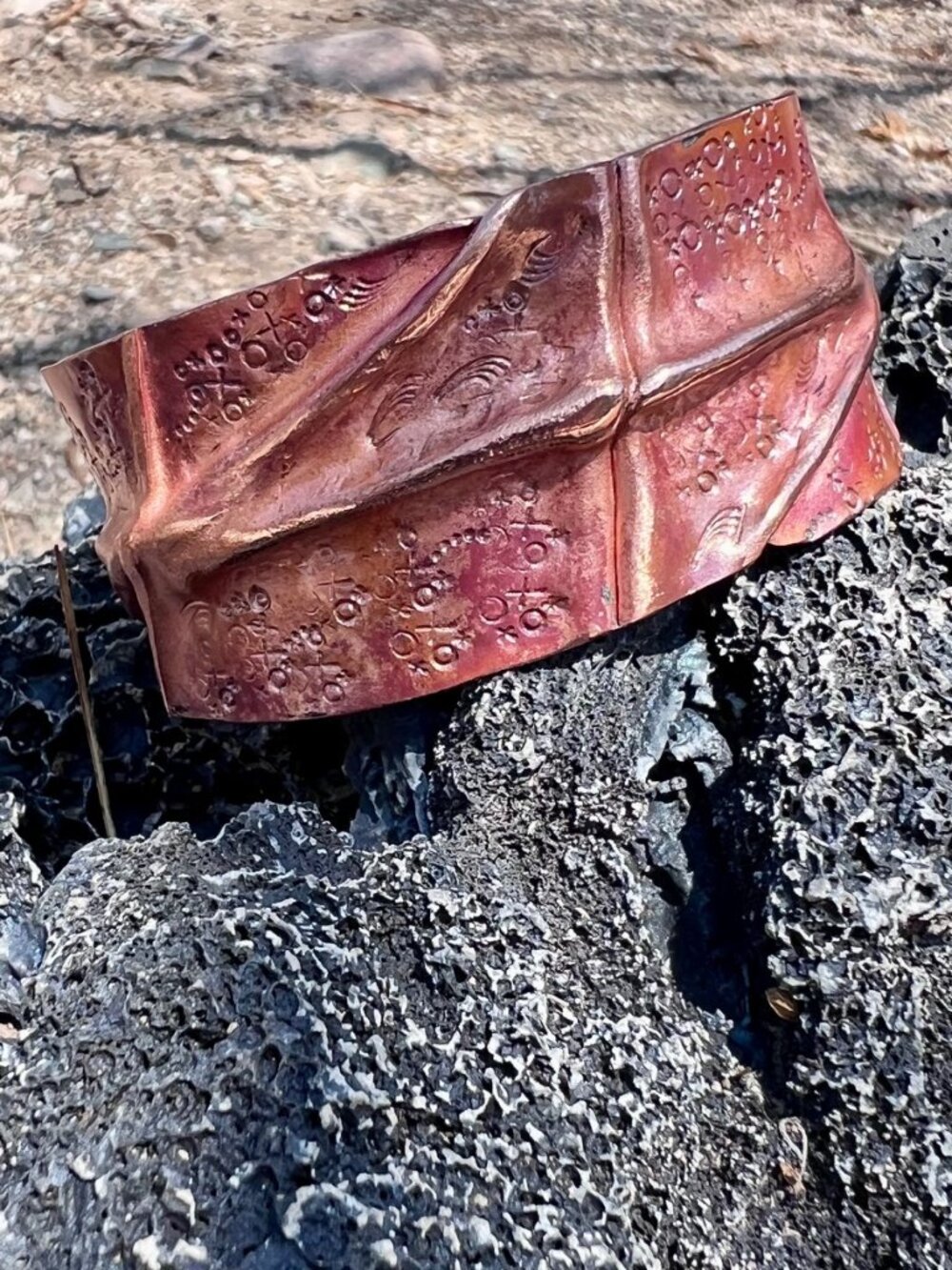 Handcrafted Wide Folded Copper Cuff
